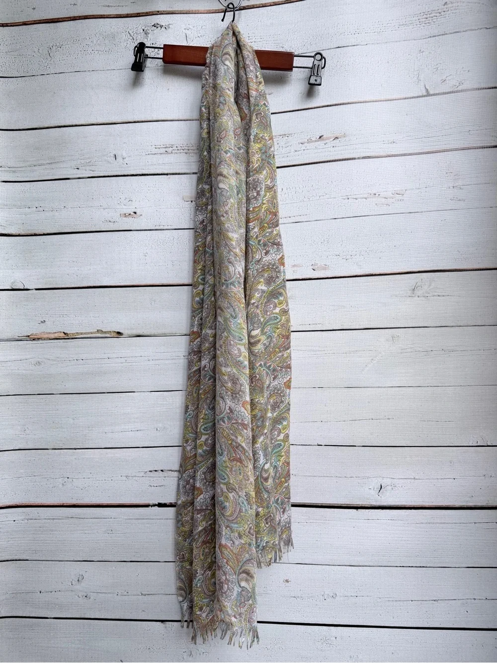 Lightweight Paisley Wrap Scarf in Beige, Cream & Muted Green
